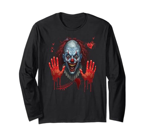 Blutige Hände Halloween Blutspritzer Clown Kostüm Herren Langarmshirt von Halloween Kostüm Damen Blut Clown Verkleidung