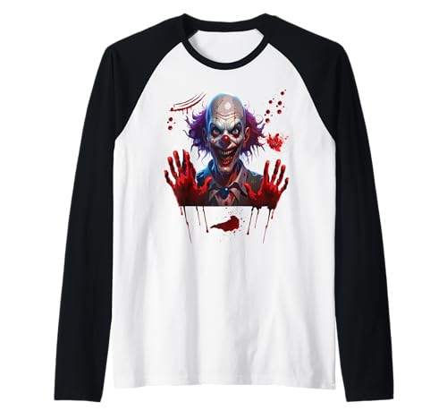 Blutige Hände Halloween Blutspritzer Clown Kostüm Herren Raglan von Halloween Kostüm Damen Blut Clown Verkleidung