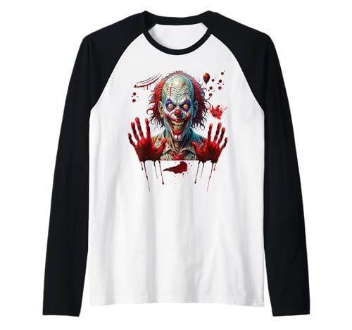 Blutige Hände Halloween Blutspritzer Clown Kostüm Herren Raglan von Halloween Kostüm Damen Blut Clown Verkleidung