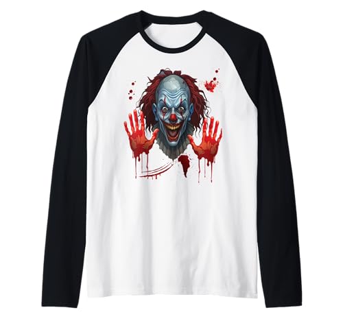 Blutige Hände Halloween Blutspritzer Clown Kostüm Herren Raglan von Halloween Kostüm Damen Blut Clown Verkleidung