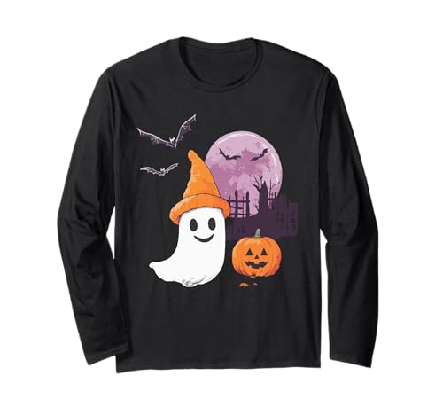 Halloween Frauen Männer Kinder Geist Kürbis Katze Halloween Langarmshirt von Halloween Kostüm Damen Herren Halloween Outfit