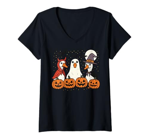 Damen Gans Halloween Kostüm T-Shirt mit V-Ausschnitt Damen Gans Halloween Kostüm T-Shirt mit V-Ausschnitt von Halloween Kostüm Gans Gruselig Albern