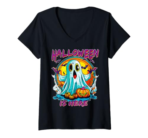 Damen Zombie Kürbis Horror Geist Gruselig Design Halloween Kürbis T-Shirt mit V-Ausschnitt Damen Zombie Kürbis Horror Geist Gruselig Design Halloween Kürbis T-Shirt mit V-Ausschnitt von Halloween Kostüm Hexe Geist Gruselig Zombie Kürbis
