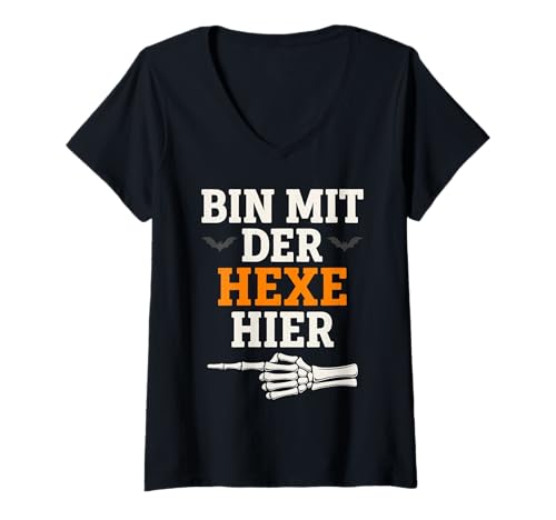 Damen Bin Mit Der Hexe Hier Halloween Kostüm Lustiges Partner T-Shirt mit V-Ausschnitt Damen Bin Mit Der Hexe Hier Halloween Kostüm Lustiges Partner T-Shirt mit V-Ausschnitt von Halloween Kostüm Lustiges Partner Hexenkostüm