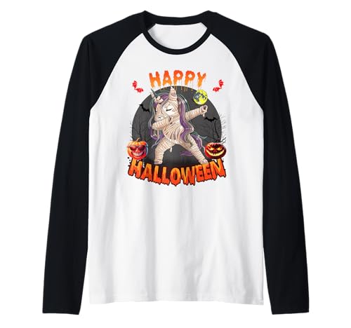 Dab Skelett Einhorn Halloween Kostüm Kinder Unicorn Zombie Raglan von Halloween Kostüm Mädchen & Damen Einhorn