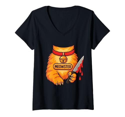 Damen Halloween Katze Kostüm Lustig Meowster Kostüm T-Shirt mit V-Ausschnitt von Halloween Kostüm Meow Katze Männer Frauen