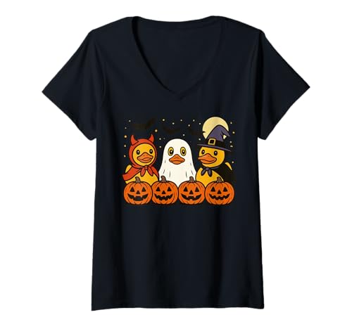 Damen Gummiente Halloween Kostüm T-Shirt mit V-Ausschnitt Damen Gummiente Halloween Kostüm T-Shirt mit V-Ausschnitt von Halloween Kostüm Quietscheentchen Süß Gruselig