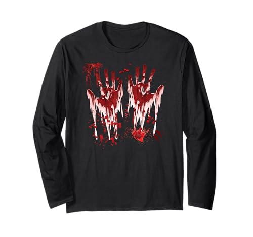 Halloween Blutige Hände Blutspritzer Zombie Kostüm Herren Langarmshirt von Halloween Kostüm Vampir Verkleidung Damen
