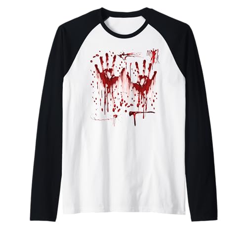 Halloween Blutige Hände Blutspritzer Zombie Kostüm Herren Raglan von Halloween Kostüm Vampir Verkleidung Damen