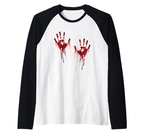 Halloween Blutige Hände Blutspritzer Zombie Kostüm Herren Raglan von Halloween Kostüm Vampir Verkleidung Damen