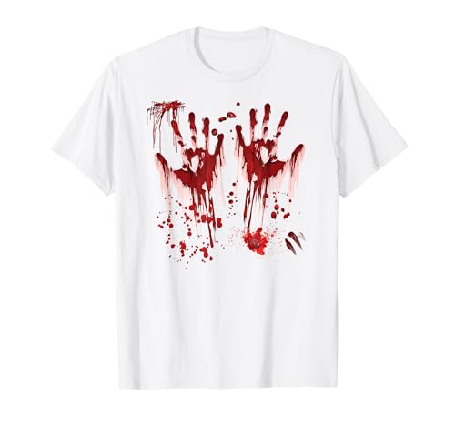 Halloween Blutige Hände Blutspritzer Zombie Kostüm Herren T-Shirt von Halloween Kostüm Vampir Verkleidung Damen