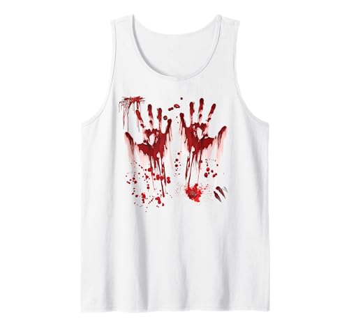 Halloween Blutige Hände Blutspritzer Zombie Kostüm Herren Tank Top von Halloween Kostüm Vampir Verkleidung Damen