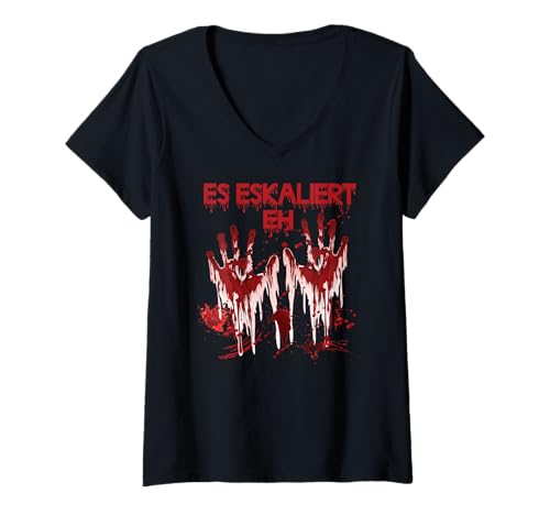 Damen Halloween Blutige Hände Blutspritzer Kostüm Zombie Blut T-Shirt mit V-Ausschnitt Damen Halloween Blutige Hände Blutspritzer Kostüm Zombie Blut T-Shirt mit V-Ausschnitt von Halloween Kostüm Vampire Verkleidung Herren Damen