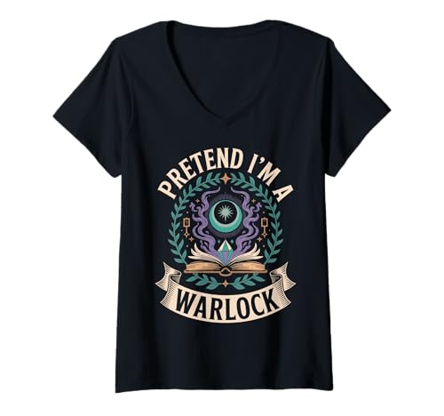 Damen Pretend I'm A Warlock T-Shirt mit V-Ausschnitt von Halloween Kostüm Zauberer Hexenmeister