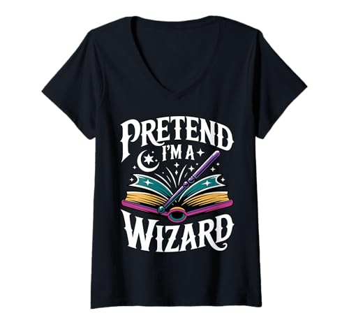 Damen Pretend I'm A Wizard T-Shirt mit V-Ausschnitt Damen Pretend I'm A Wizard T-Shirt mit V-Ausschnitt von Halloween Kostüm Zauberer Magie
