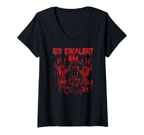 Damen Halloween Blutige Hände Blutspritzer Vampir Kostüm Herren T-Shirt mit V-Ausschnitt von Halloween Kostüm Zombie Verkleidung Damen