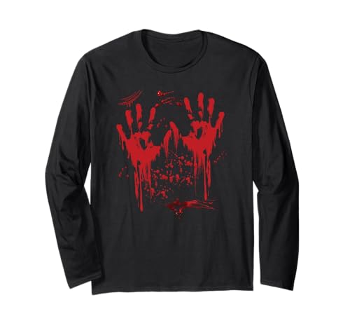 Halloween Blutige Hände Blutspritzer Vampir Kostüm Herren Langarmshirt von Halloween Kostüm Zombie Verkleidung Damen