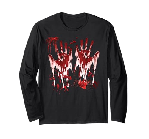 Halloween Blutige Hände Blutspritzer Vampir Kostüm Herren Langarmshirt von Halloween Kostüm Zombie Verkleidung Damen