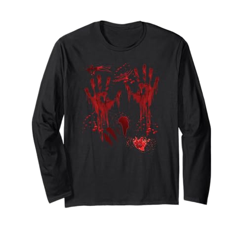 Halloween Blutige Hände Blutspritzer Vampir Kostüm Herren Langarmshirt von Halloween Kostüm Zombie Verkleidung Damen