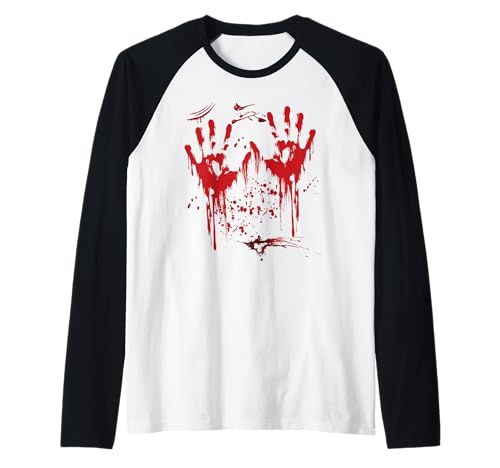 Halloween Blutige Hände Blutspritzer Vampir Kostüm Herren Raglan von Halloween Kostüm Zombie Verkleidung Damen