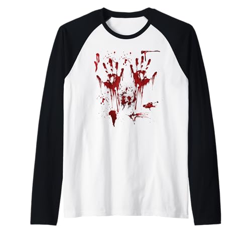 Halloween Blutige Hände Blutspritzer Vampir Kostüm Herren Raglan von Halloween Kostüm Zombie Verkleidung Damen
