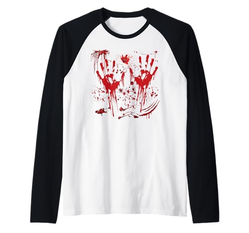 Halloween Blutige Hände Blutspritzer Vampir Kostüm Herren Raglan von Halloween Kostüm Zombie Verkleidung Damen