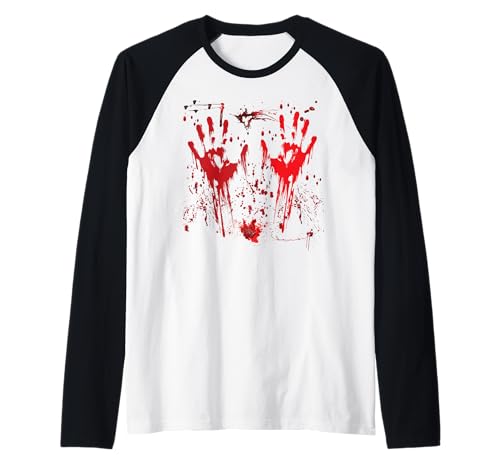 Halloween Blutige Hände Blutspritzer Vampir Kostüm Herren Raglan von Halloween Kostüm Zombie Verkleidung Damen