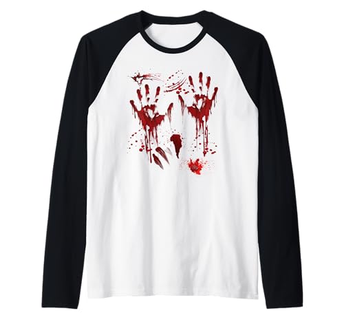 Halloween Blutige Hände Blutspritzer Vampir Kostüm Herren Raglan von Halloween Kostüm Zombie Verkleidung Damen
