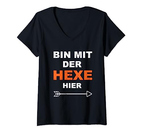 Damen Bin mit der Hexe Lustiges Halloween T-Shirt mit V-Ausschnitt Damen Bin mit der Hexe Lustiges Halloween T-Shirt mit V-Ausschnitt von Halloween Kostüm