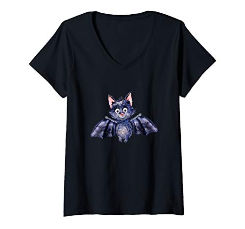 Damen Vampir Fledermaus witzig Karneval Halloween Kostüm Geschenk T-Shirt mit V-Ausschnitt von Halloween Kostüme Geister Kürbise Hexen Skelette