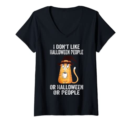 Damen I Don't Like Halloween People Katze Halloween T-Shirt mit V-Ausschnitt Damen I Don't Like Halloween People Katze Halloween T-Shirt mit V-Ausschnitt von Halloween Kostüme Party Halloween Designs