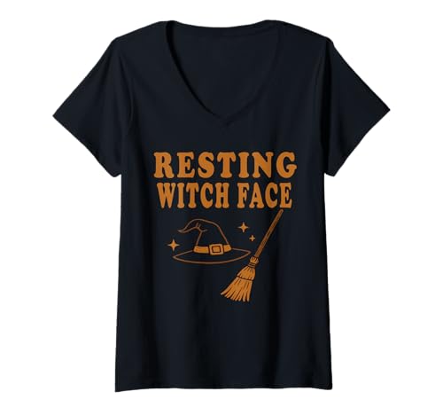 Damen Resting Witch Face Halloween Kostüm T-Shirt mit V-Ausschnitt Damen Resting Witch Face Halloween Kostüm T-Shirt mit V-Ausschnitt von Halloween Kürbis Kostüme Lustige Geschenke