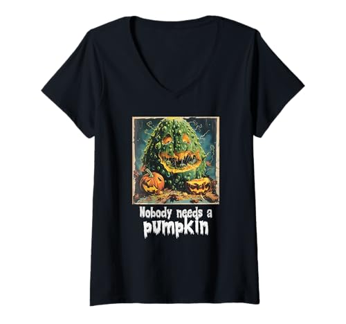 Damen Gruselige Gurke gegen Kürbis, Halloween, Gurken T-Shirt mit V-Ausschnitt Damen Gruselige Gurke gegen Kürbis, Halloween, Gurken T-Shirt mit V-Ausschnitt von Halloween Kürbisse und Gurken