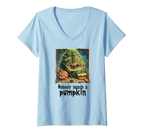 Damen Gruselige Gurke gegen Kürbis, Halloween, Gurken T-Shirt mit V-Ausschnitt Damen Gruselige Gurke gegen Kürbis, Halloween, Gurken T-Shirt mit V-Ausschnitt von Halloween Kürbisse und Gurken