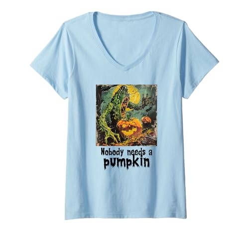 Damen Gruselige Gurke gegen Kürbis, Halloween, Gurken T-Shirt mit V-Ausschnitt Damen Gruselige Gurke gegen Kürbis, Halloween, Gurken T-Shirt mit V-Ausschnitt von Halloween Kürbisse und Gurken