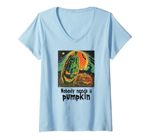 Damen Gruselige Gurke gegen Kürbis, Halloween, Gurken T-Shirt mit V-Ausschnitt Damen Gruselige Gurke gegen Kürbis, Halloween, Gurken T-Shirt mit V-Ausschnitt von Halloween Kürbisse und Gurken