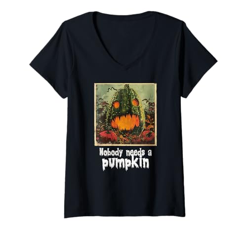 Damen Gruselige Gurke gegen Kürbis, Halloween, Gurken T-Shirt mit V-Ausschnitt Damen Gruselige Gurke gegen Kürbis, Halloween, Gurken T-Shirt mit V-Ausschnitt von Halloween Kürbisse und Gurken