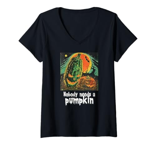 Damen Gruselige Gurke gegen Kürbis, Halloween, Gurken T-Shirt mit V-Ausschnitt Damen Gruselige Gurke gegen Kürbis, Halloween, Gurken T-Shirt mit V-Ausschnitt von Halloween Kürbisse und Gurken