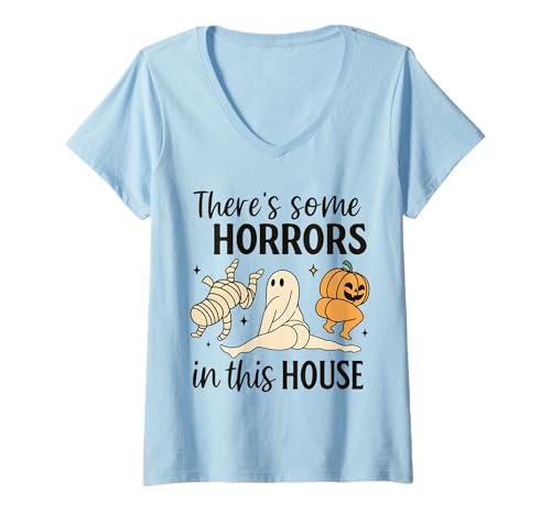 Damen There's Some Horrors In This House Halloween T-Shirt mit V-Ausschnitt Damen There's Some Horrors In This House Halloween T-Shirt mit V-Ausschnitt von Halloween Lustig Erwachsene