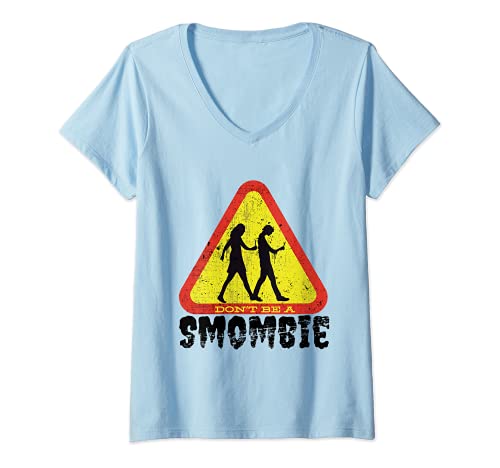 Damen Handy Zombie Straßenschild Smombie Lustiges Halloween T-Shirt mit V-Ausschnitt Damen Handy Zombie Straßenschild Smombie Lustiges Halloween T-Shirt mit V-Ausschnitt von Halloween Mama Zombie