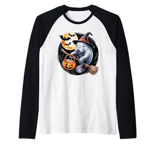Manatee Witch Hat Spooky Halloween Costume Men Women Kids Raglan Manatee Witch Hat Spooky Halloween Costume Men Women Kids Raglan von Halloween Manatee Costume Fun for Kids and Adults