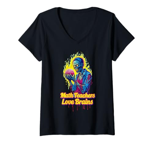 Damen Mathematiklehrer lieben Gehirne Halloween-Zombie T-Shirt mit V-Ausschnitt von Halloween Math Teachers by NLTS
