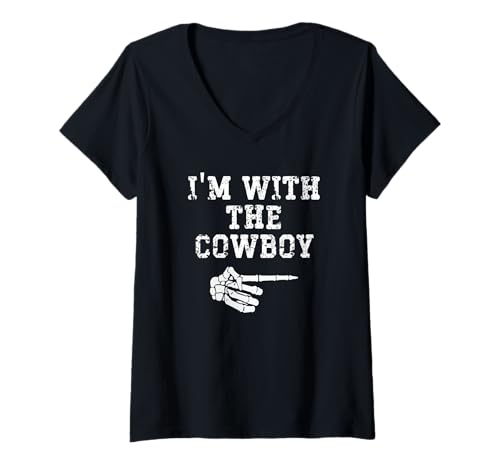 Damen Ich Bin mit dem Cowboy Point -passende Paare Halloween T-Shirt mit V-Ausschnitt Damen Ich Bin mit dem Cowboy Point -passende Paare Halloween T-Shirt mit V-Ausschnitt von Halloween Mega Warehouse