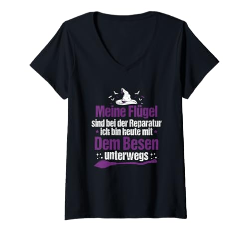 Damen T-Shirt with German Text Meine Flügel Sind Bei Der Reparatur T-Shirt mit V-Ausschnitt Damen T-Shirt with German Text Meine Flügel Sind Bei Der Reparatur T-Shirt mit V-Ausschnitt von Halloween Meine Flügel sind bei der Repatur