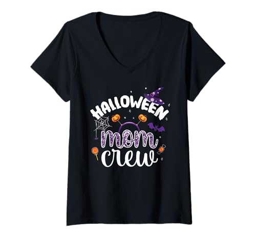 Damen Halloween Mama Crew Halloween Herbst Kürbis Halloween Kostüm T-Shirt mit V-Ausschnitt Damen Halloween Mama Crew Halloween Herbst Kürbis Halloween Kostüm T-Shirt mit V-Ausschnitt von Halloween Mom Crew