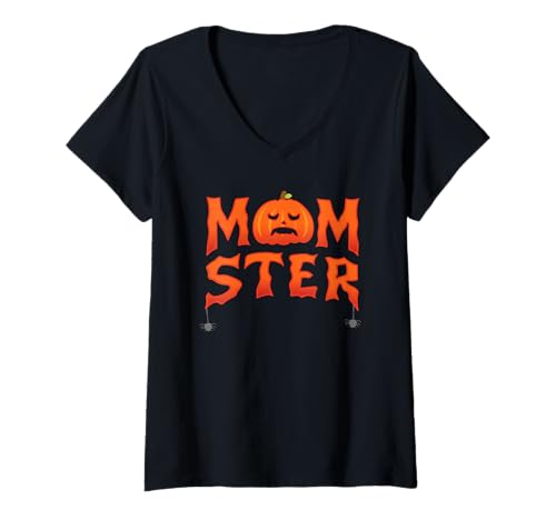 Damen Halloween Mom Momster Shirt Frauen Lustiges Kostüm Mama Mama T-Shirt mit V-Ausschnitt von Halloween Mom Momster Shirt