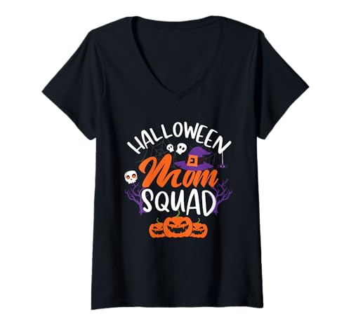 Damen Halloween Mom Squad Halloween Kürbis Halloween Kostüm T-Shirt mit V-Ausschnitt Damen Halloween Mom Squad Halloween Kürbis Halloween Kostüm T-Shirt mit V-Ausschnitt von Halloween Mom Squad