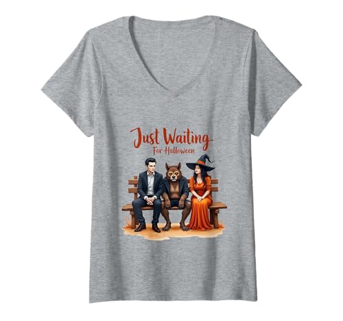 Damen Just Waiting for Halloween Vampire Witch T-Shirt mit V-Ausschnitt Damen Just Waiting for Halloween Vampire Witch T-Shirt mit V-Ausschnitt von Halloween Monster Squad Apparel