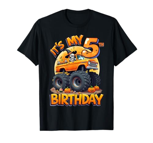 Kids It's My 5th Birthday Boy Halloween Monster Truck T-Shirt von Halloween Monster Truck 5th Birthday Boy