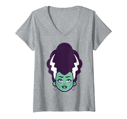Damen Bride of Frankenstein Monster Halloween Kostüm T-Shirt mit V-Ausschnitt von Halloween Monsters by J. Walker